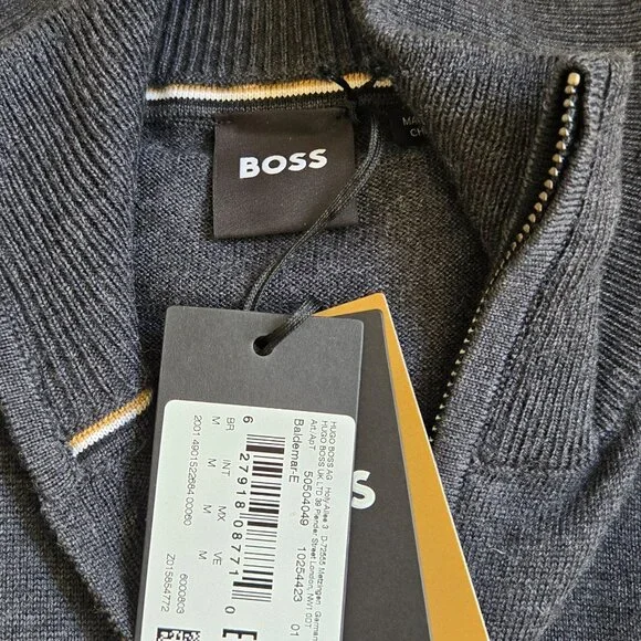 Brand New Hugo Boss Knit Gray Zip Up Men's Cardigan. Size Medium
